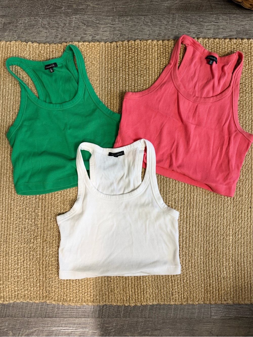 Dynamite Ribbed Tank Crop Top - White, Green, Pink
